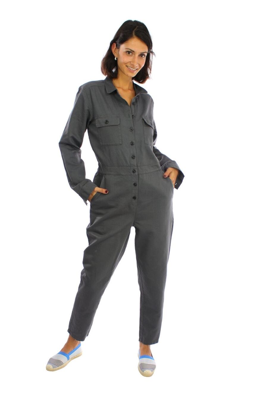 NEW!! OUTERKNOWN SIZE S Gray Mechanic Jumpsuit Ankle Pants Romper Long Sleeves